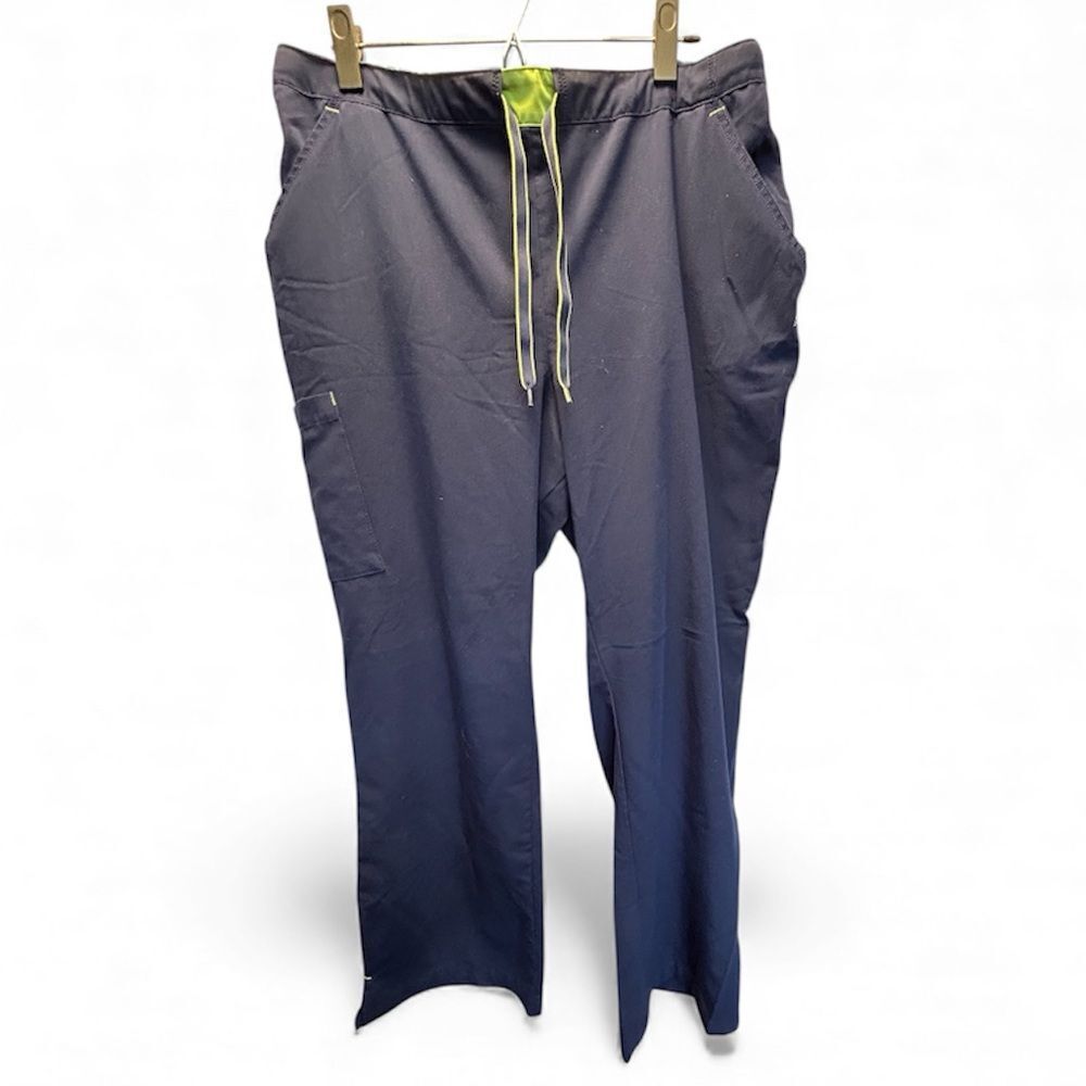 Jockey navy blue scrub pants with lime and teal accents, size XL